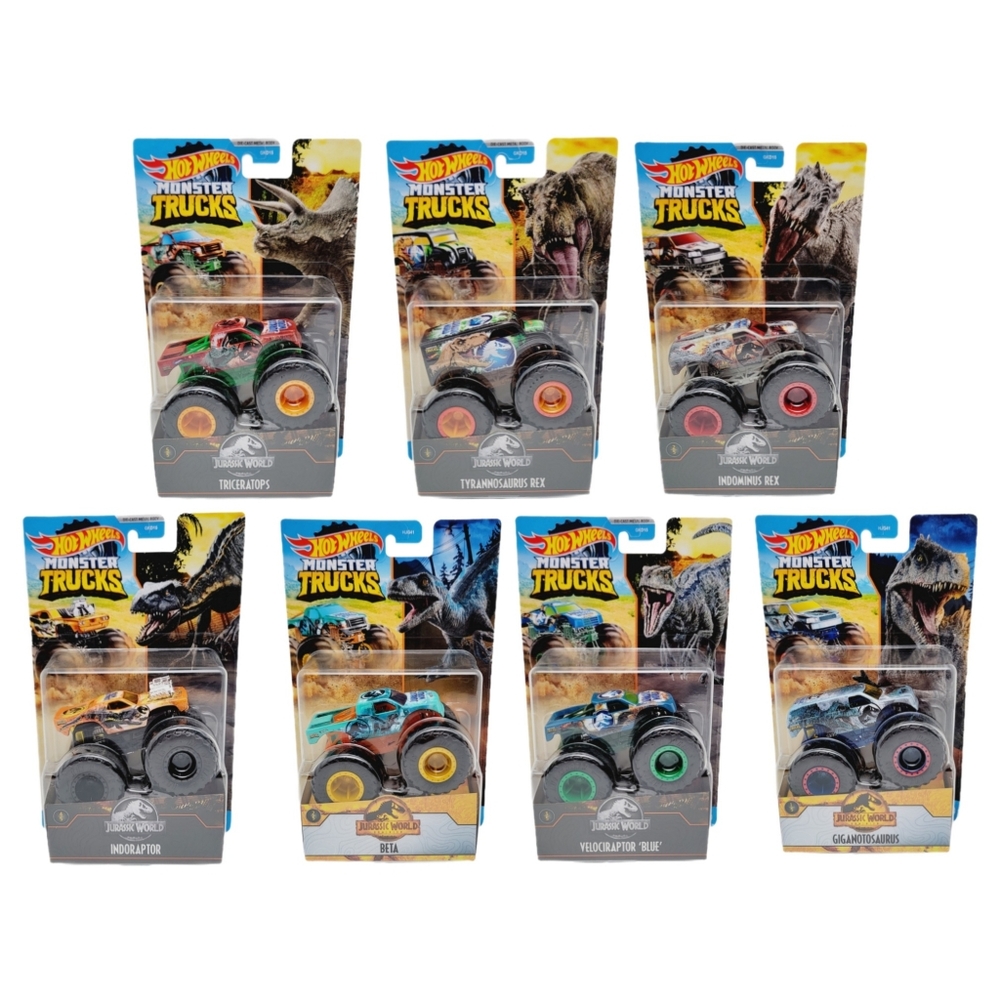 Hot Wheels Monster Trucks Jurassic World Dominion Full Set x7